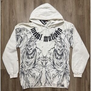 Y2K Metal Mulisha Motorcross‎ Skull White Hoodie Size L
